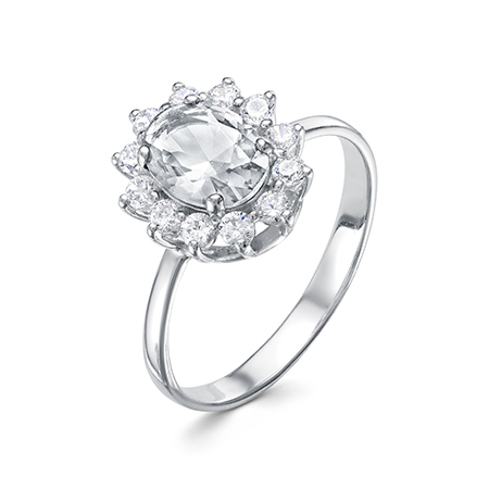 Кольцо с фианитом родированное серебро 925*