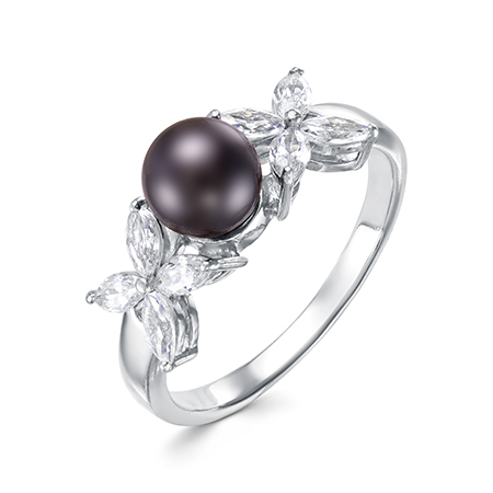 Кольцо с искуственным жемчугом родированное серебро 925*