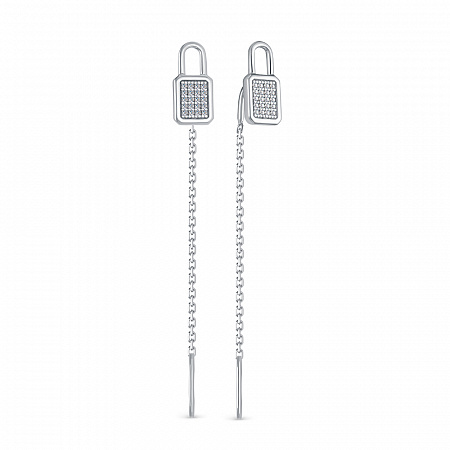 Серьги с фианитом родированные серебро 925*