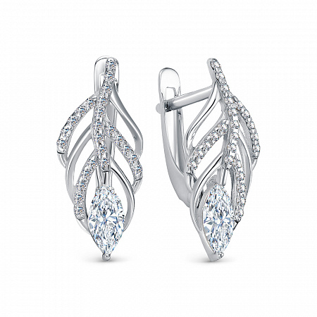 Серьги с фианитом родированные серебро 925*