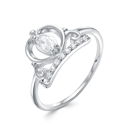 Кольцо с фианитом родированное серебро 925*