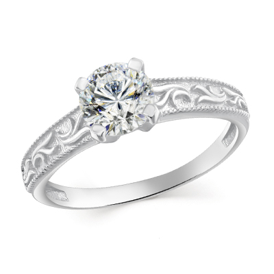 Кольцо с фианитом родированное серебро 925*