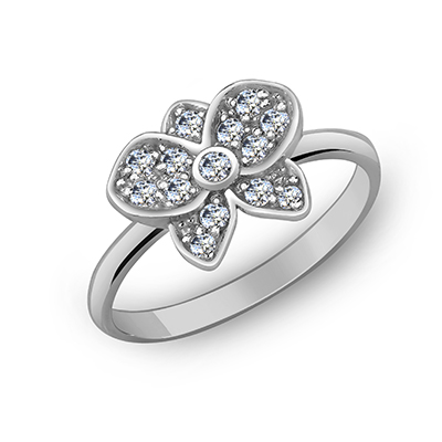 Кольцо с фианитом родированное серебро 925*