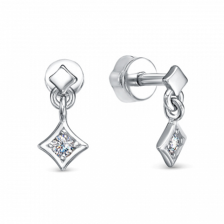 Серьги с фианитом родированные серебро 925*