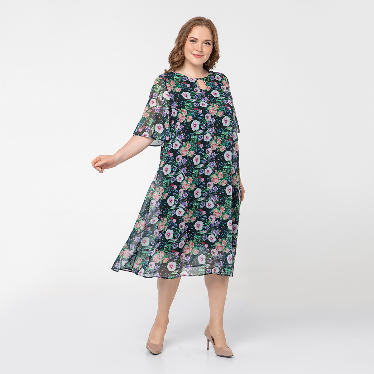 ст. цена2400руб.! Платье, шифоновое, темно-зеленый, черный