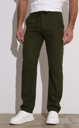 Брюки лен F111-0855 khaki