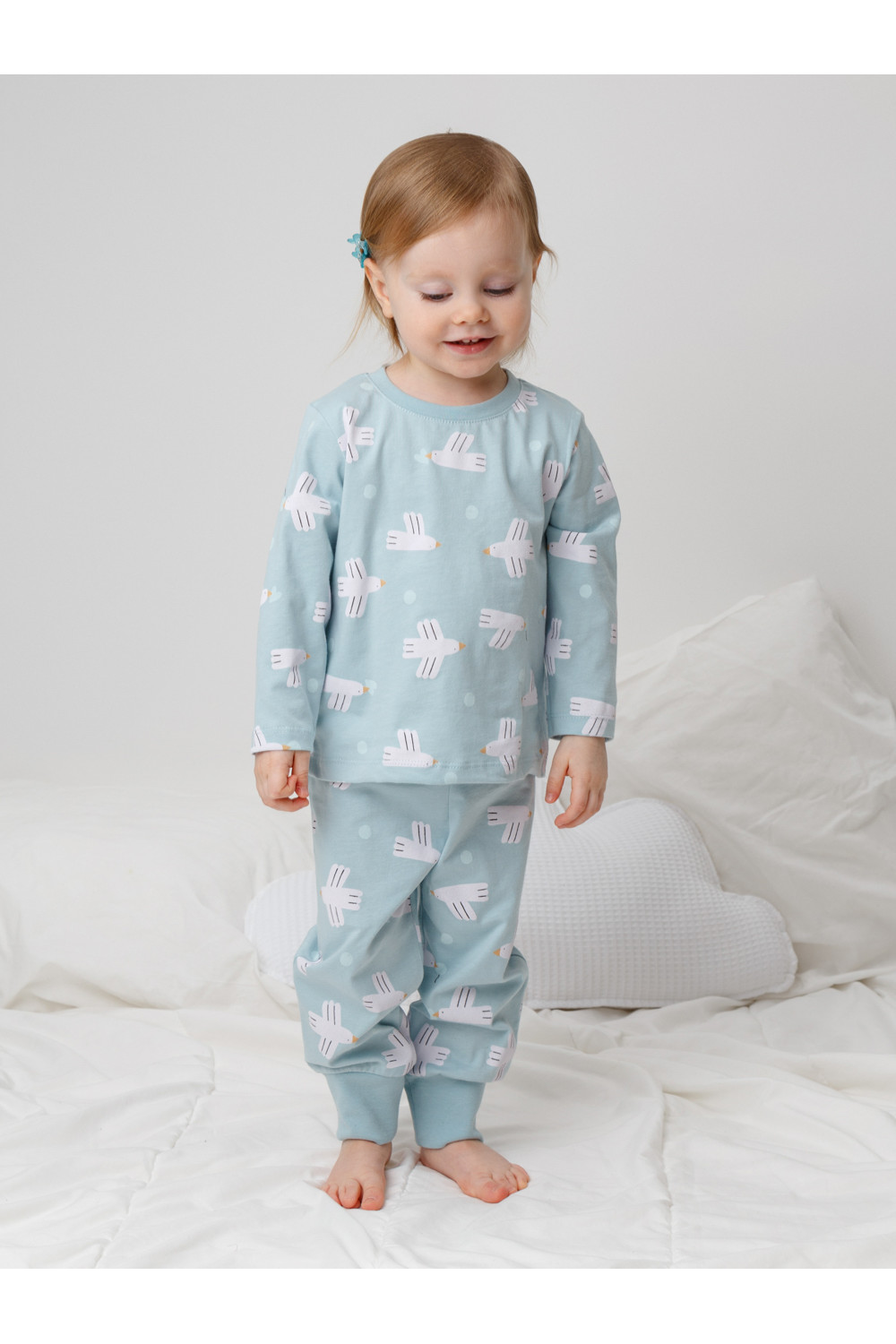Crockid Пижама К 1561 голубой, птички с вишенками Crockid