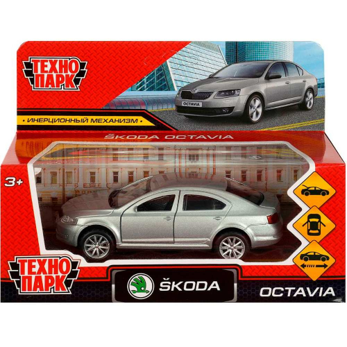 Модель OCTAVIA-12-SR SKODA OCTAVIA 12 см, двери, багаж, инерц. серебристый Технопарк  в коробке в Нижнем Новгороде