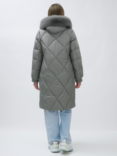 Пальто женское зимние с мехом песец люкс класса серого цвета 1316Sr
