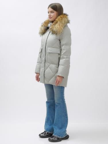 Куртка женская зимняя с мехом енот премиум класса серого цвета 3141Sr