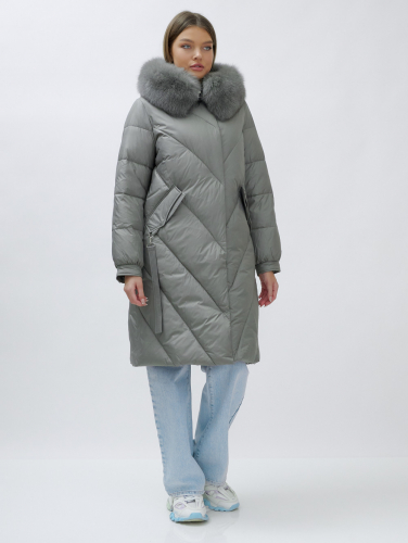 Пальто женское зимние с мехом песец люкс класса серого цвета 1316Sr