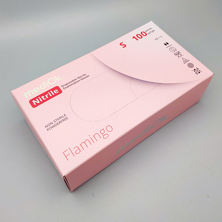 Mediok Перчатки нитриловые смотровые одноразовые неопудренные / Nitrile Optima, размер S, розовый фламинго, 50 пар (100 штук)