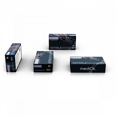 Mediok Перчатки нитриловые смотровые одноразовые неопудренные / Nitrile Optima, размер M, черный, 50 пар (100 штук)
