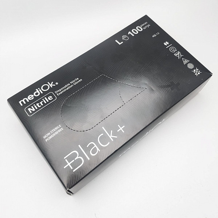 Mediok Перчатки нитриловые смотровые одноразовые неопудренные / Nitrile Optima, размер L, черный, 50 пар (100 штук)