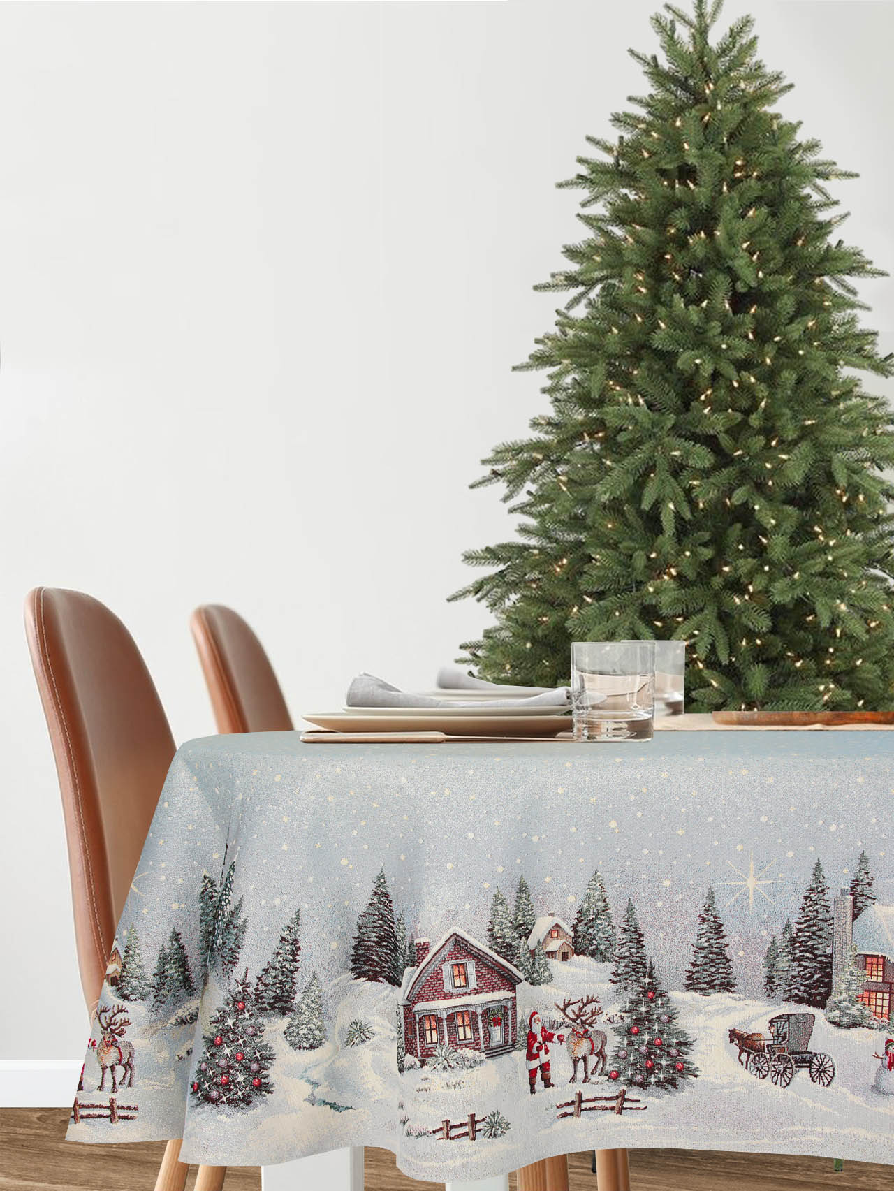 Новогодний вечер голубой фон Снежинки Скатерть ОВАЛ 160х300 см 2415115