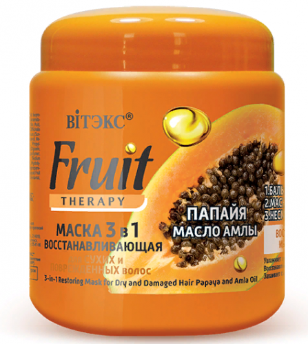 Витэкс Fruit Therapy Маска восстанавл. 3в1 д/сух.и поврежд.вол.Папайя и мас.Амлы (450мл).18