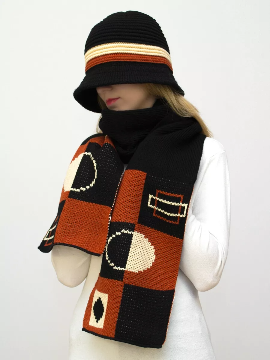 Комплект шляпа+шарф женский весна-осень Mario (Цвет черный), размер 54-56; 56-58, шерсть 30%