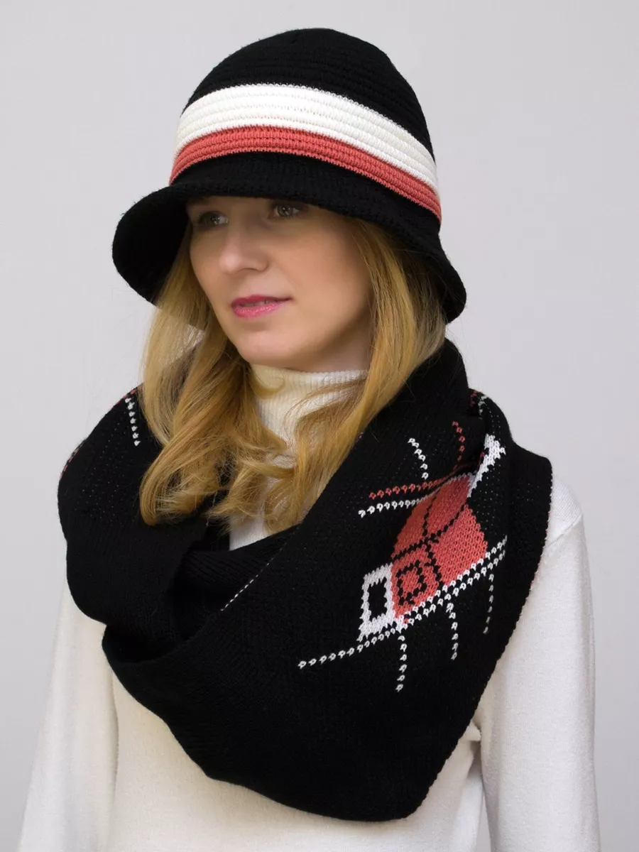 Комплект шляпа+снуд женский весна-осень Marseille (Цвет черный), размер 54-56, шерсть 30%