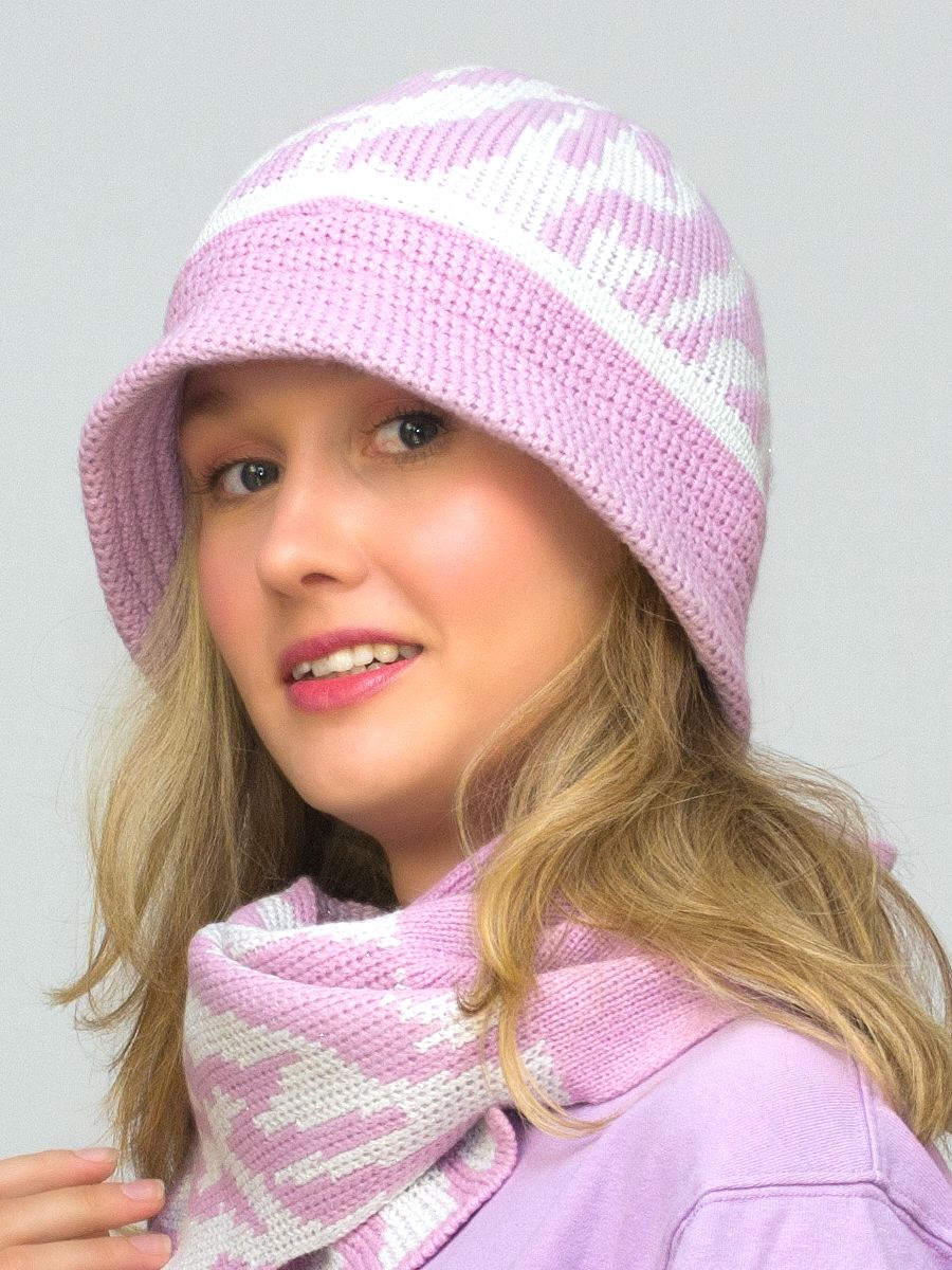 Комплект шляпа+шарф женский весна-осень Mariana (Цвет светло-сиреневый), размер 56-58, шерсть 30%