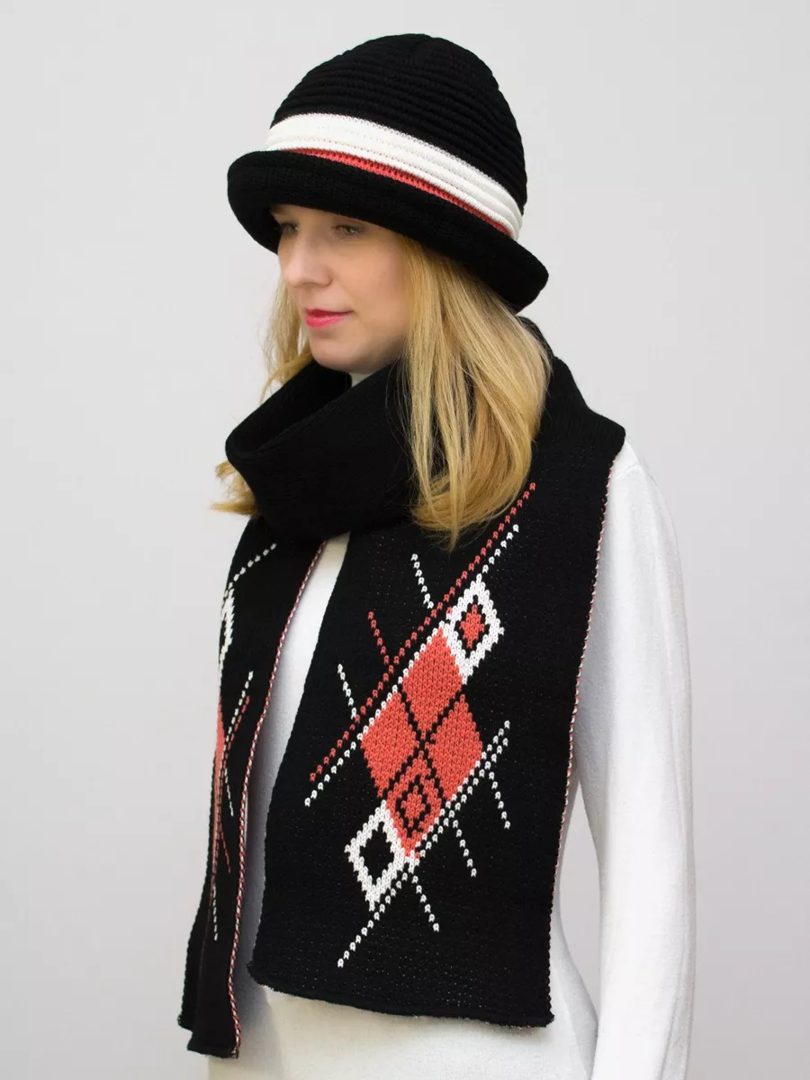 Комплект шляпа+шарф женский весна-осень Bloom (Цвет черный), размер 56-58, шерсть 30%