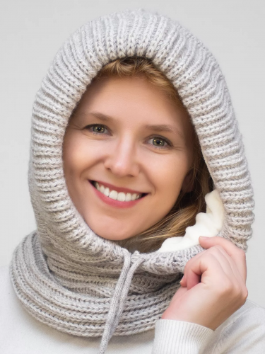 Капор зимний женский Маринэ (Цвет светло-бежевый),  56-58, шерсть 30%