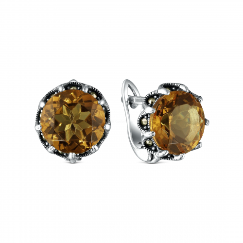 Серьги из чернёного серебра с султанитом и марказитами 925 пробы HE1369-ZN-LK
