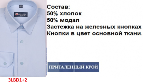 Подростковая сорочка притал. дл. рукав, голубой, BROSTEM
