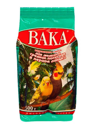 ВАКА - высокое качество Корм для мелких и средних попугаев в период линьки 500 г 