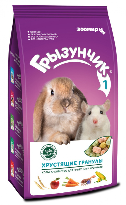 Зоомир Грызунчик 1 хрустящие гранулы корм-лакомство для грызунов и кроликов, 150 г