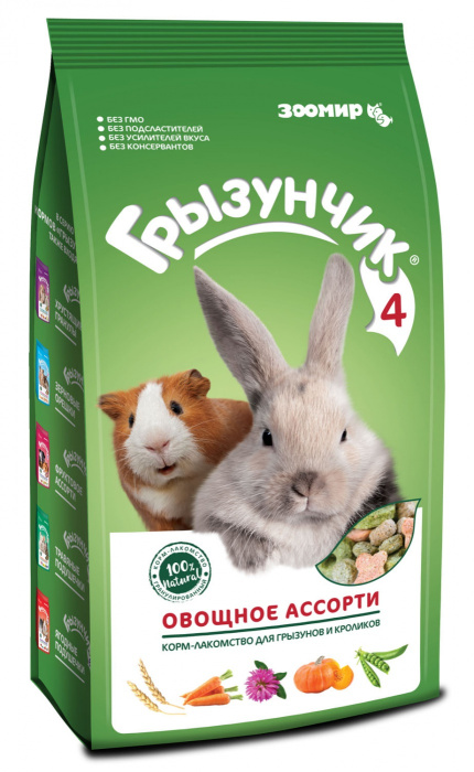 Зоомир Грызунчик 4 овощное ассорти корм-лакомство для грызунов и кроликов, 200 г