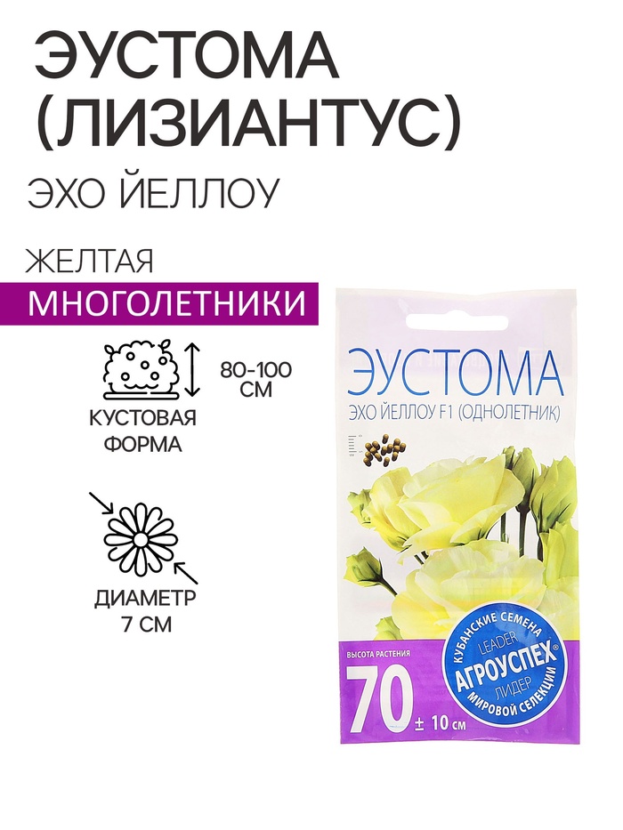 Семена цветов Эустома Эхо Йеллоу желтая, драже, 5 шт