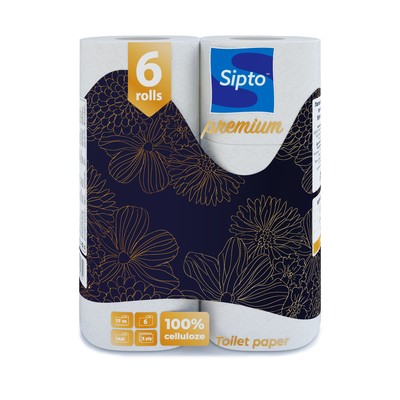 *Sipto PREMIUM Бумага туалетная 3хслойная 140листов 1х6рулонов белая