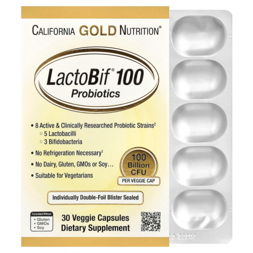 California Gold Nutrition, LactoBif® 100, пробиотики, 100 млрд КОЕ, 30 растительных капсул