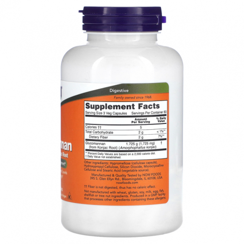 NOW Foods, глюкоманнан, 1725 мг, 180 растительных капсул (575 мг в 1 капсуле)