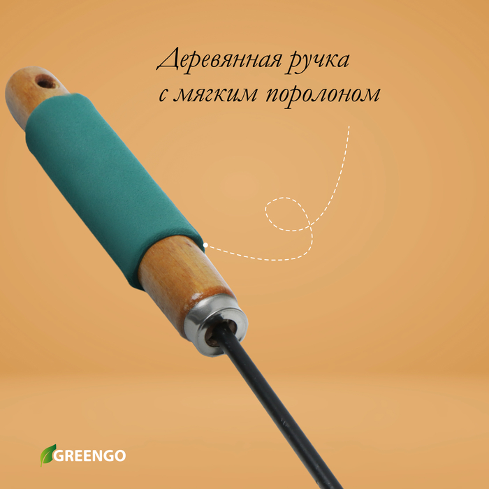 Грабли малые, прямые, 5 зубцов, длина 29 см, металл, деревянная ручка с поролоном, Greengo
