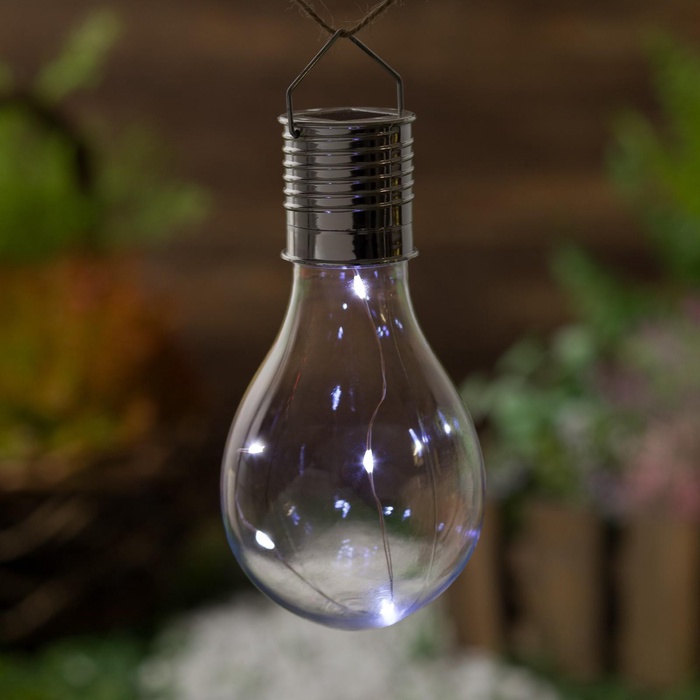 Садовый светильник «Лампочка», уличный, на солнечной батарее, 8×14×8 см, 5 LED, свечение белое