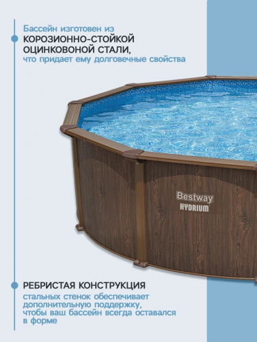 Бассейн каркасный Bestway Hydrium 561CU, 488×132 см, песчаный фильтр-насос, лестница, скиммер, тент, подстилка, круглый