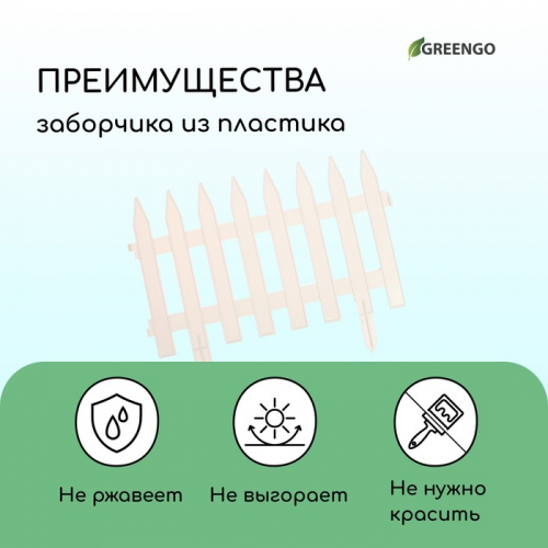 Ограждение декоративное, 35×210 см, 5 секций, пластик, белое, GOTIKA, Greengo