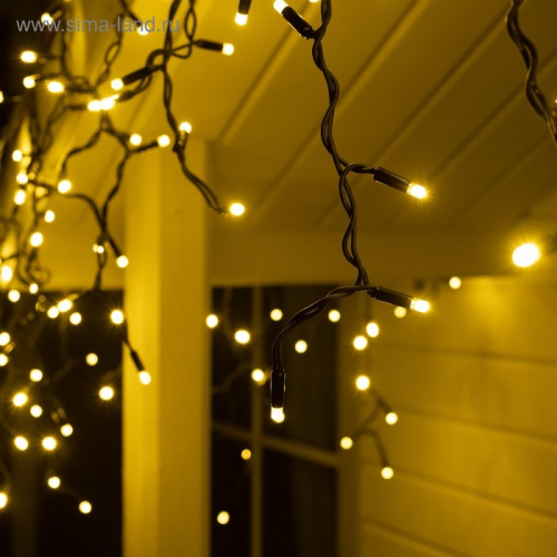 УЦЕНКА Гирлянда «Бахрома», 3×0.6 м, IP65, УМС, 108 LED, 220 В, тёмная нить каучук, свечение тёплое белое