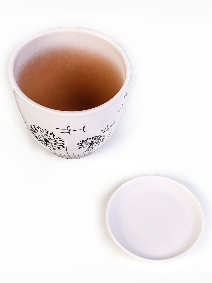 Горшок для цветов «Одуванчик», керамический, с поддоном, 2.5 л, белый