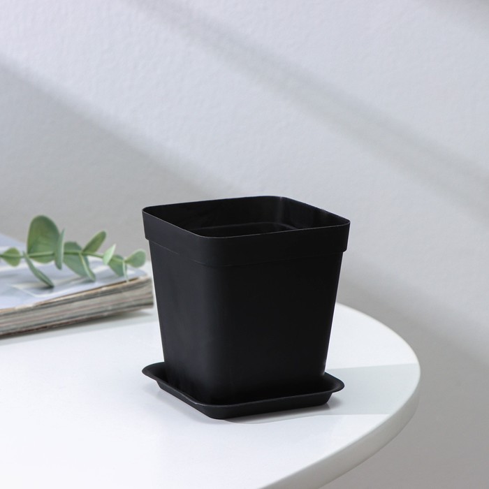 Горшок для цветов с поддоном, 7×7×7.5 см, 200 мл, пластиковый, МИКС