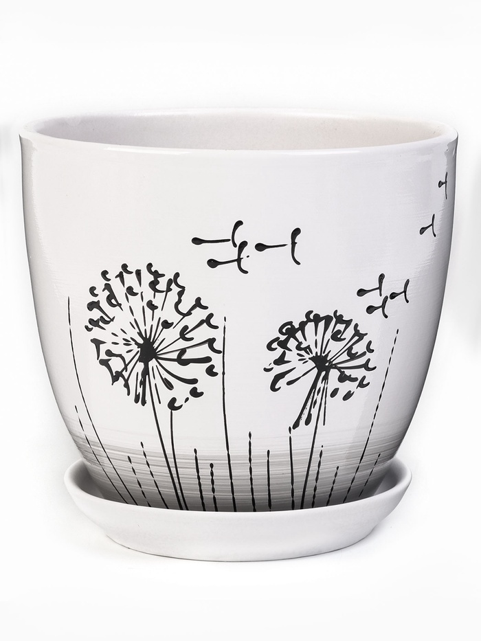 Горшок для цветов «Одуванчик», керамический, с поддоном, 2.5 л, белый