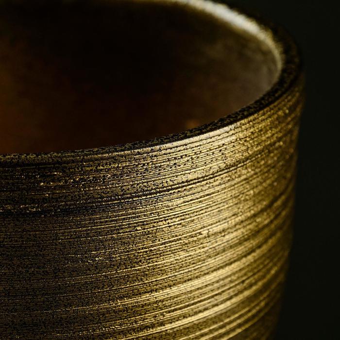 Горшок для цветов «Тёмное золото», керамический, с поддоном, 8 л, коричневый с золотой полосой