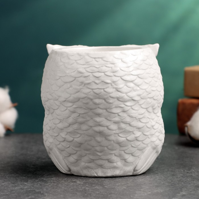 Фигурное кашпо для цветов «Сова с совёнком», 12×14×10 см, гипс, белое