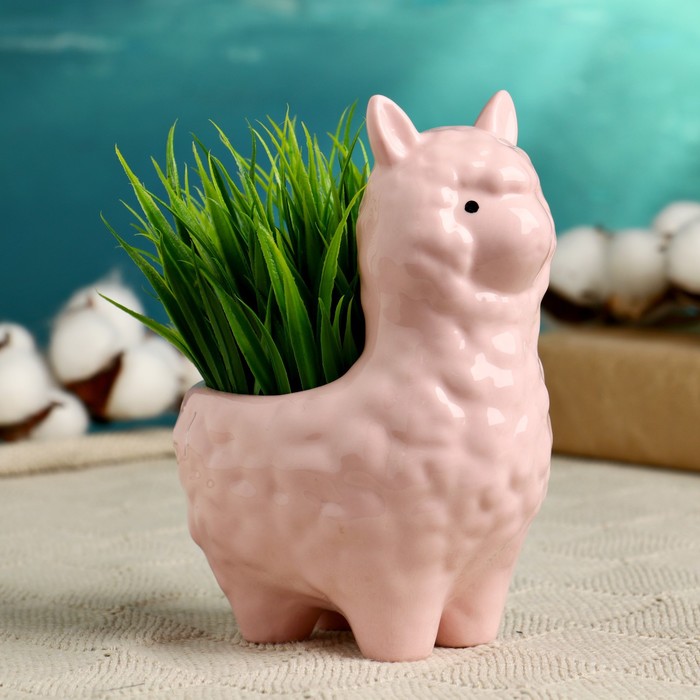 Горшок для цветов «Лама Лёля», керамический, 250 мл, 15×8×12 см, розовый