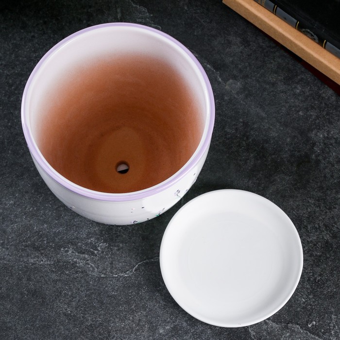 Горшок для цветов «Лаванда», керамический, с поддоном, 2.5 л, белый