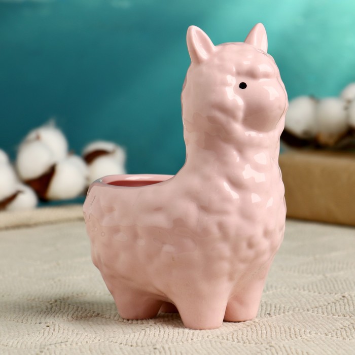 Горшок для цветов «Лама Лёля», керамический, 250 мл, 15×8×12 см, розовый