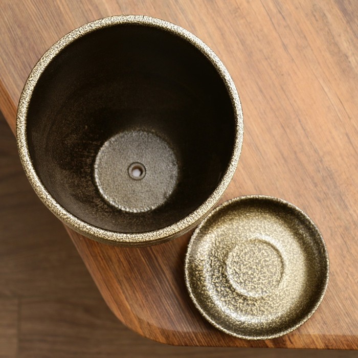 Горшок для цветов «Тёмное золото», керамический, с поддоном, 2.4 л, коричневый