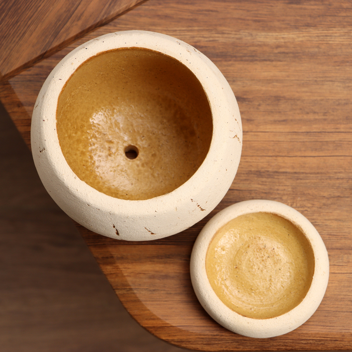 Горшок для цветов «Шар микро», керамический, с поддоном, 1.2 л, d=14 см, h=12 см, бежевый