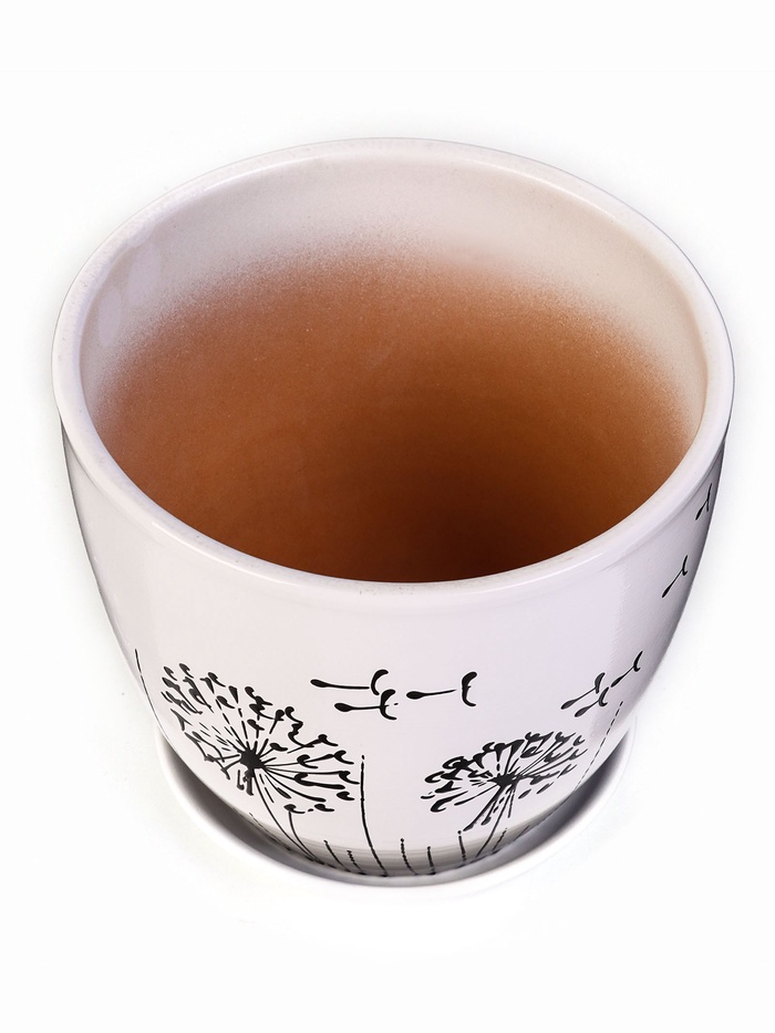 Горшок для цветов «Одуванчик», керамический, с поддоном, 2.5 л, белый